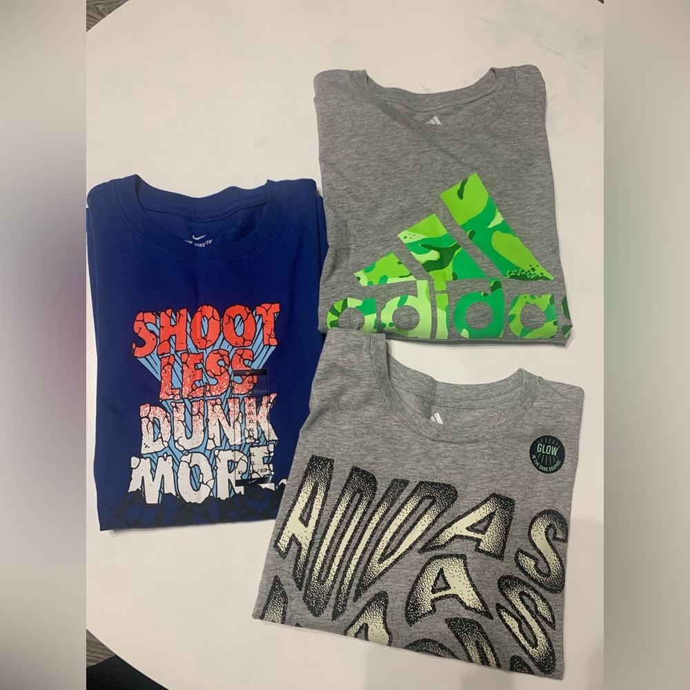 New with tags bundle- 3 shirts - Blue, Gray, and Green- 2 adidas 1 Nike
